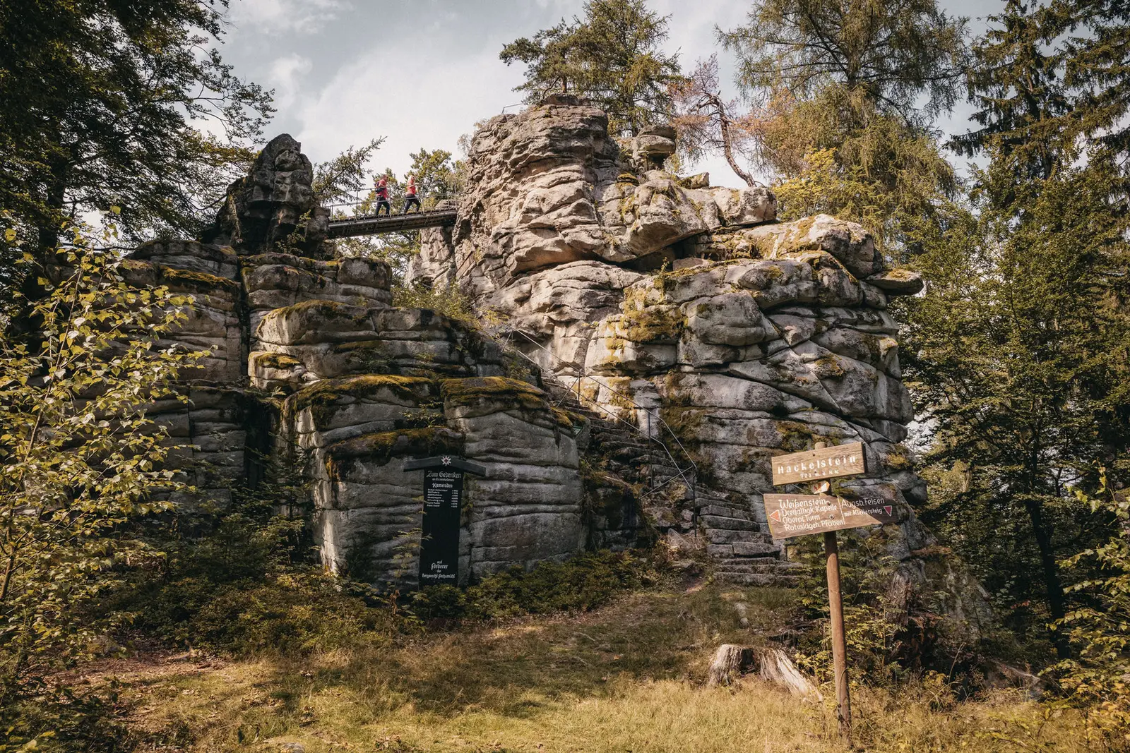 Granitfelsen mit Wegweisern im Naturpark Steinwald